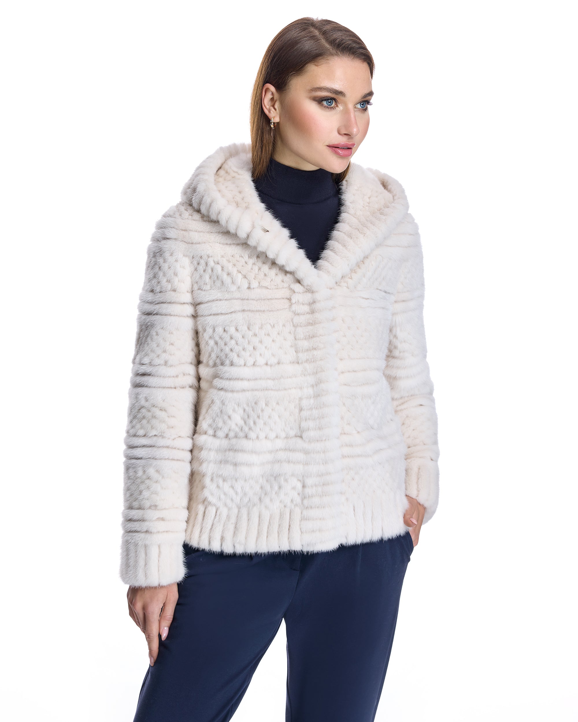 Popcorn Hooded Mink Jacket