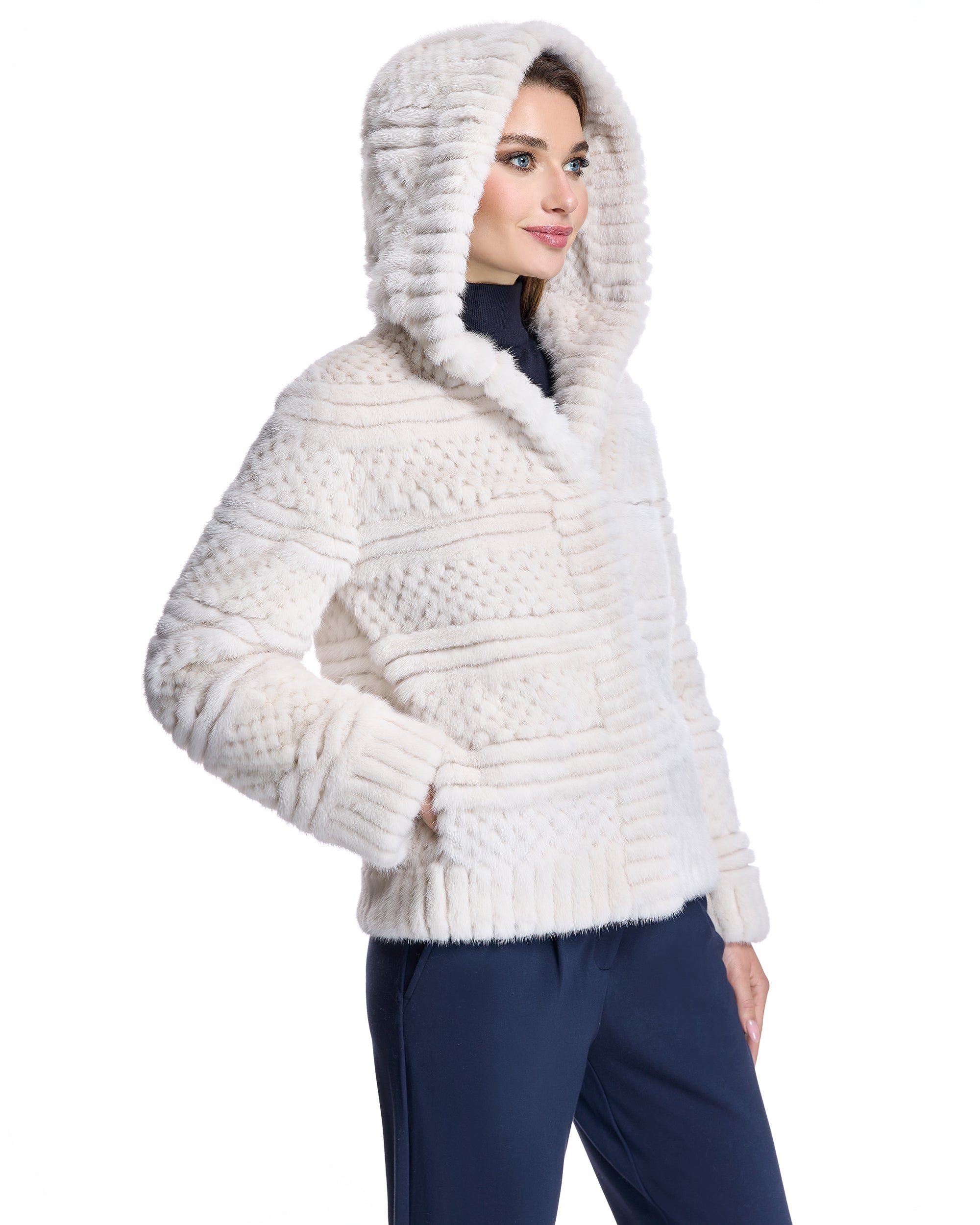 Popcorn Hooded Mink Jacket