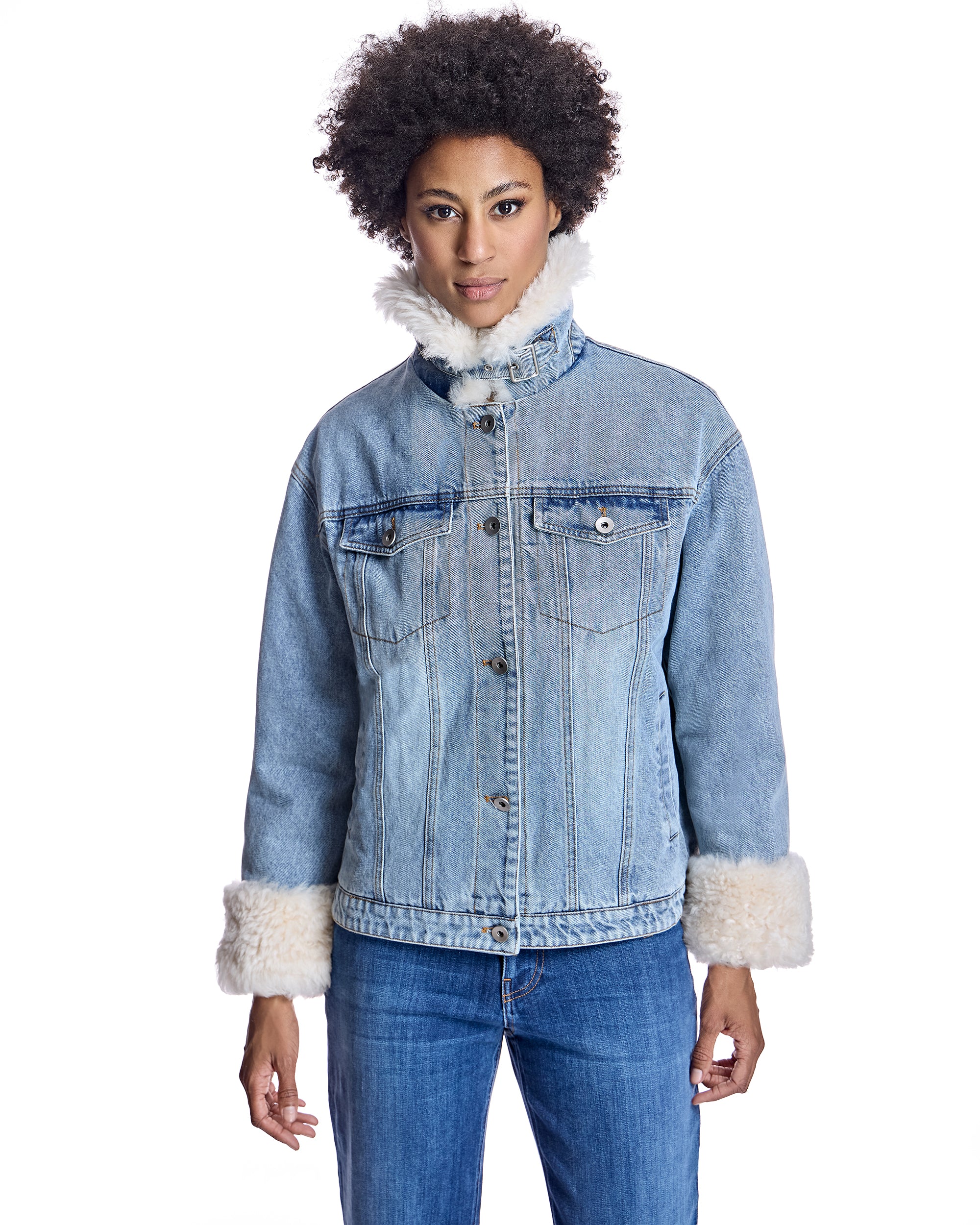 Julia & Stella by Maximilian Fur-Trimmed Denim Jacket