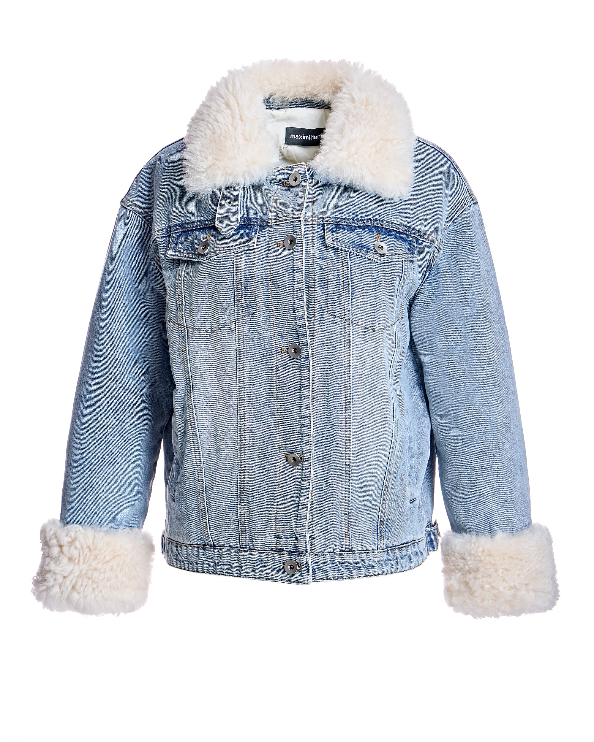 Julia & Stella by Maximilian Fur-Trimmed Denim Jacket