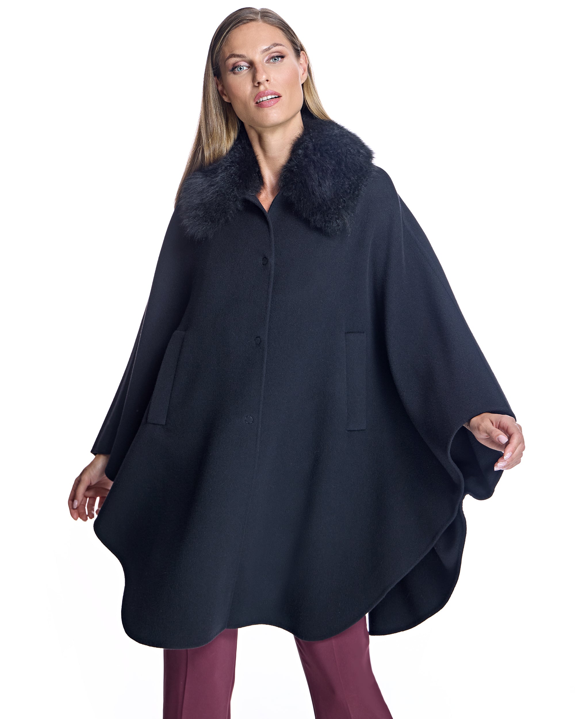 Loro Piana Cashmere Blend Cape with Cashmere Goat Collar