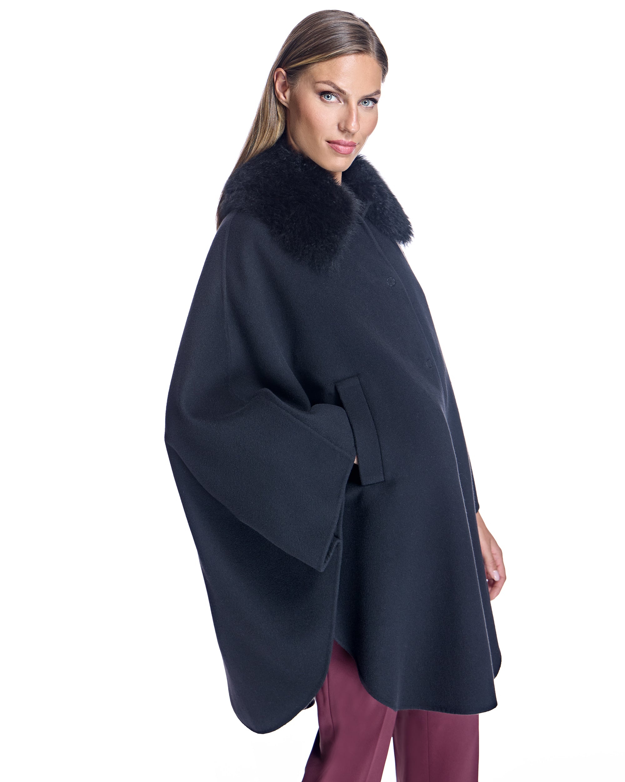 Loro Piana Cashmere Blend Cape with Cashmere Goat Collar