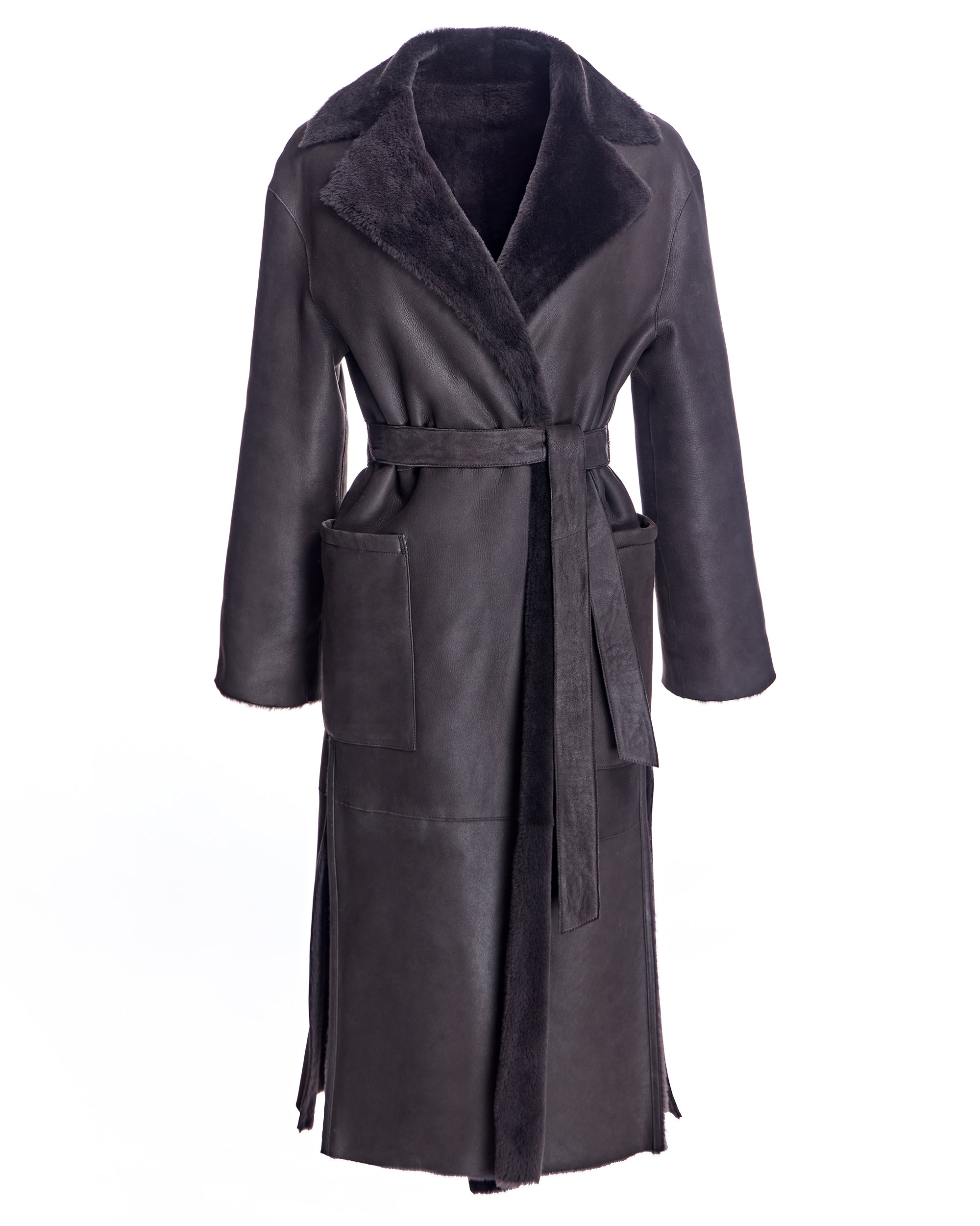 Belted Shearling Lamb Coat