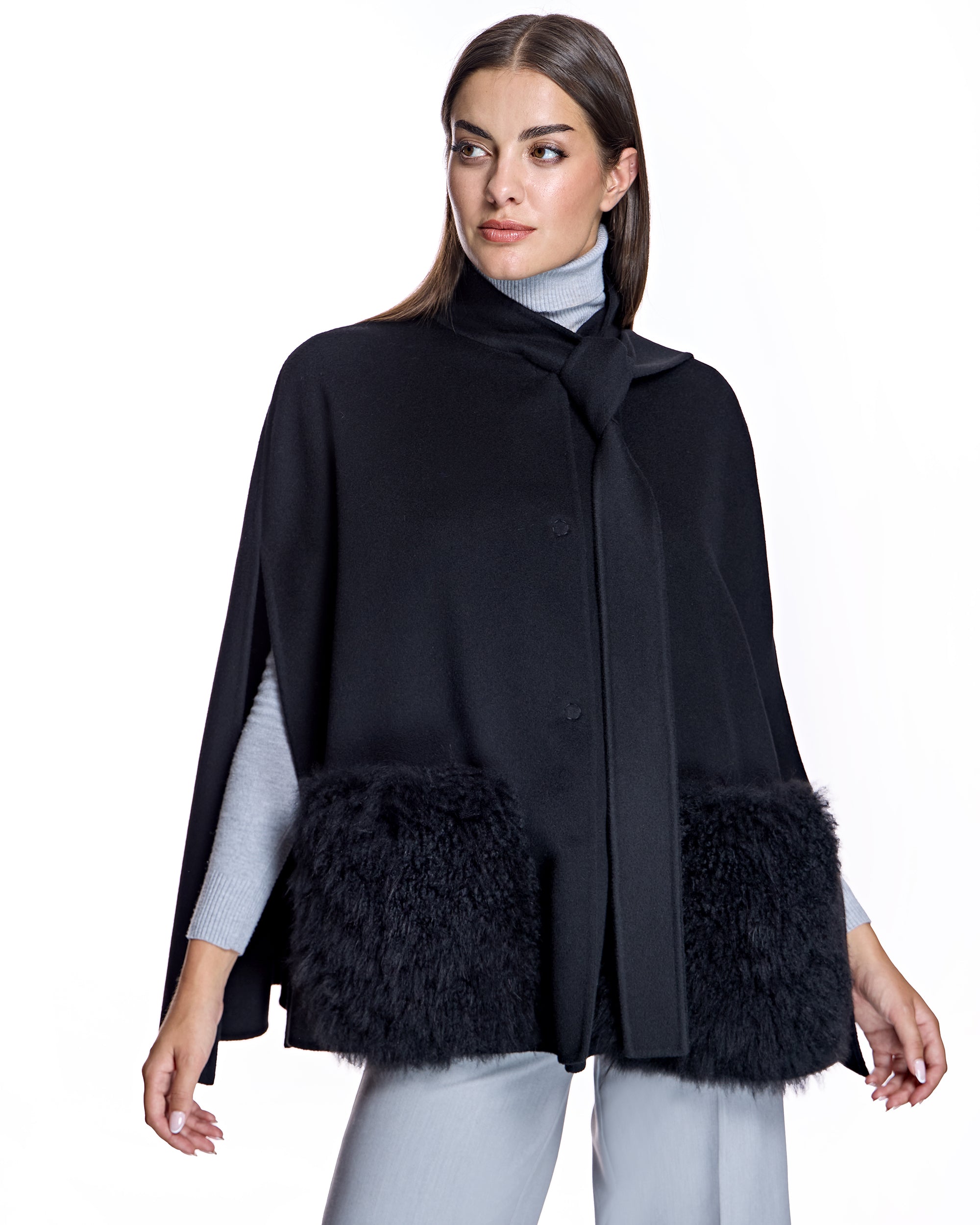 Loro Piana Cashmere Blend Cape with Cashmere Goat Pockets