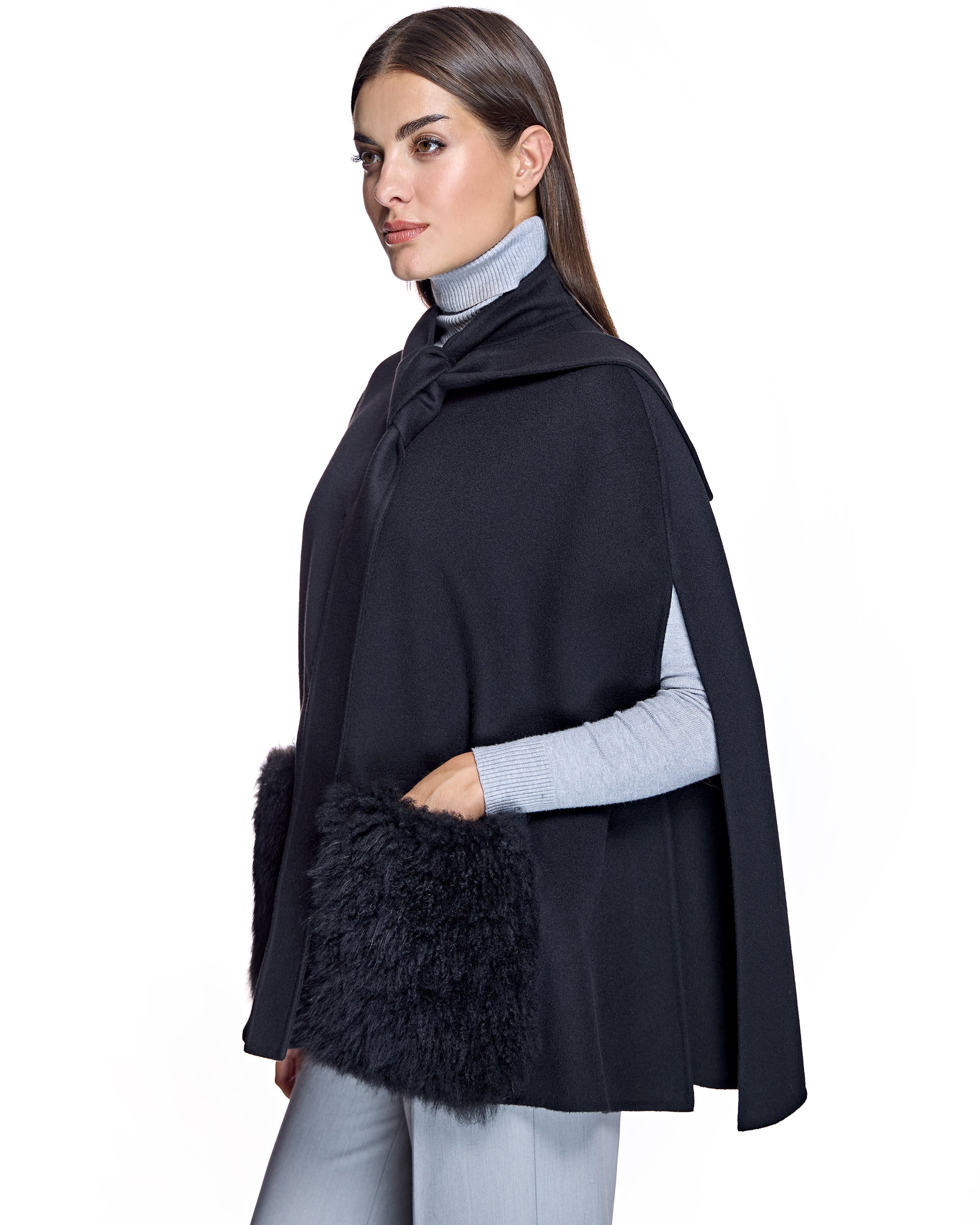 Loro Piana Cashmere Blend Cape with Cashmere Goat Pockets