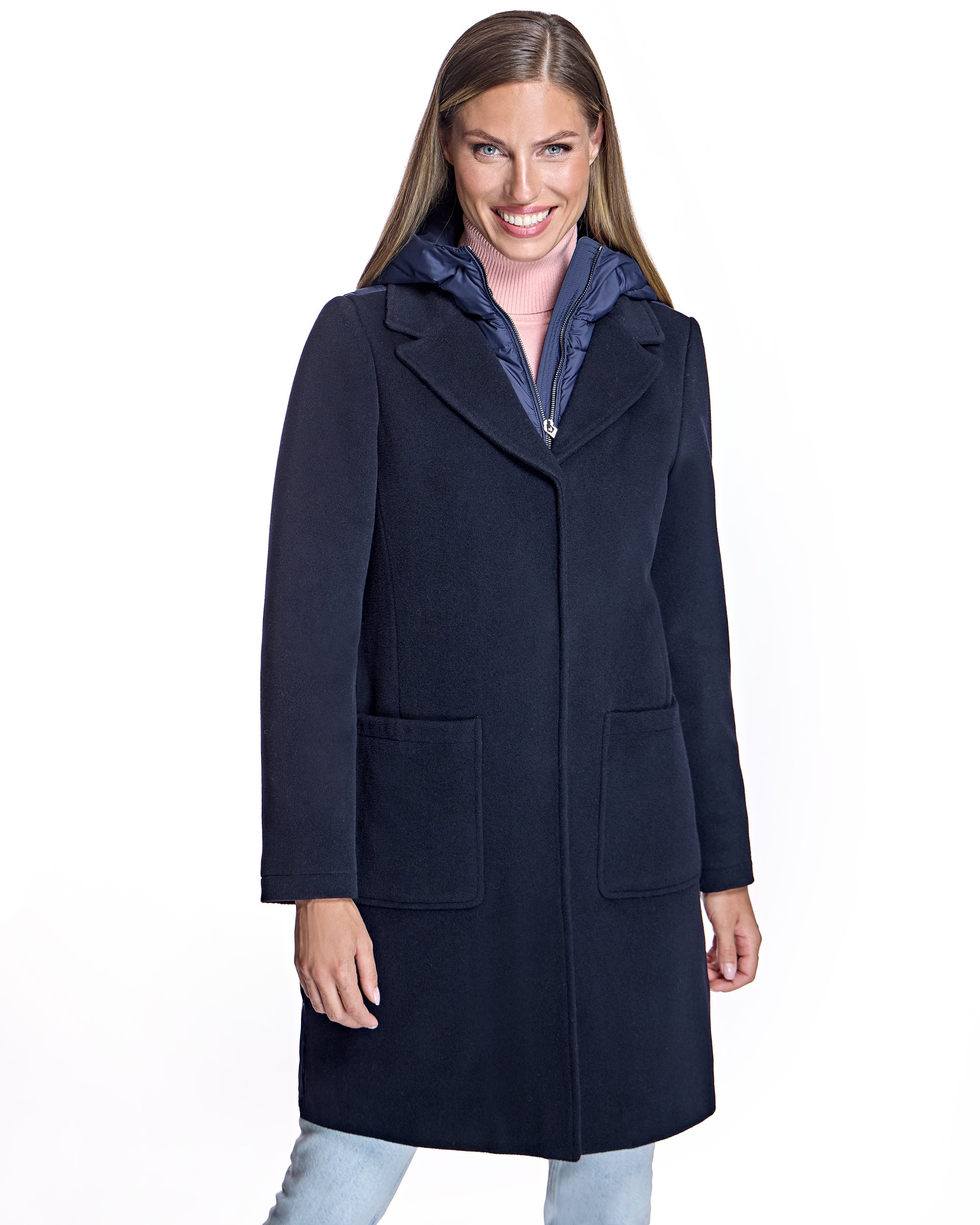 Cashmere Blend and Puffer Hooded Coat