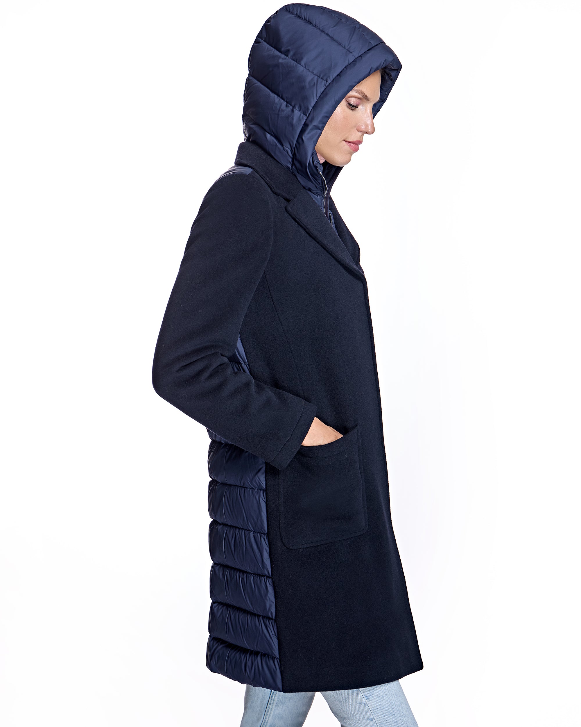 Cashmere Blend and Puffer Hooded Coat