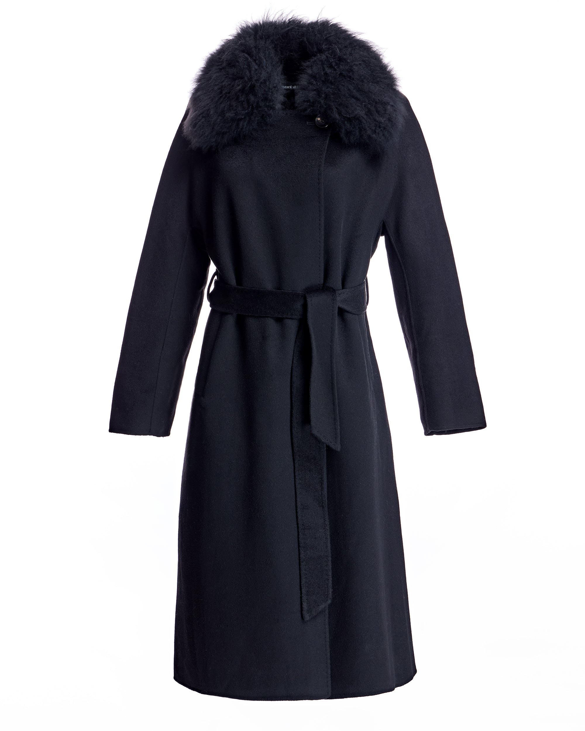 Cashmere Belted Coat with Cashmere Goat Shirt Collar