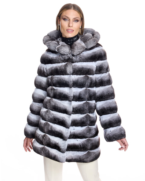 Chinchilla fur coat Hooded