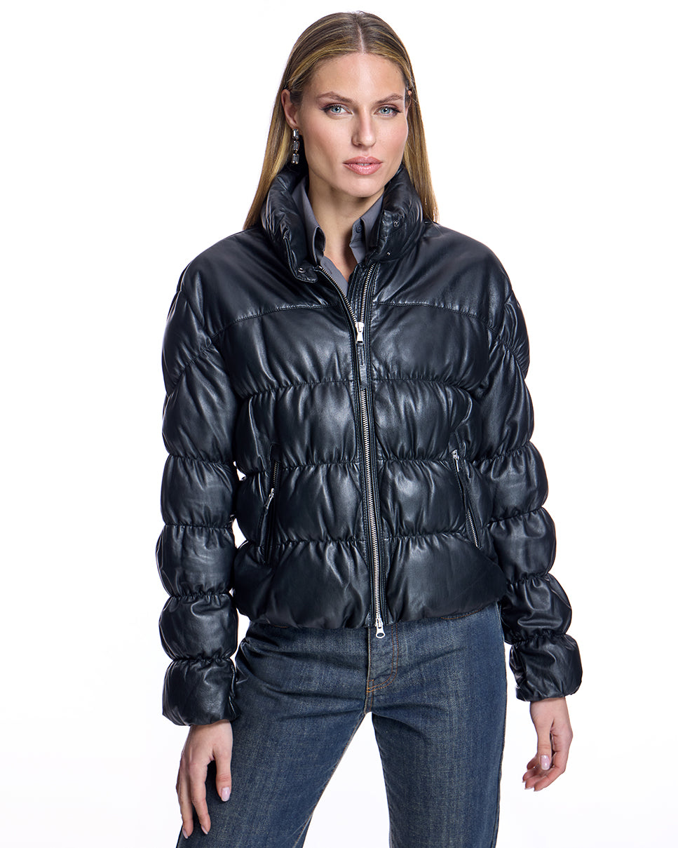 Horizontal Rouched Leather Jacket