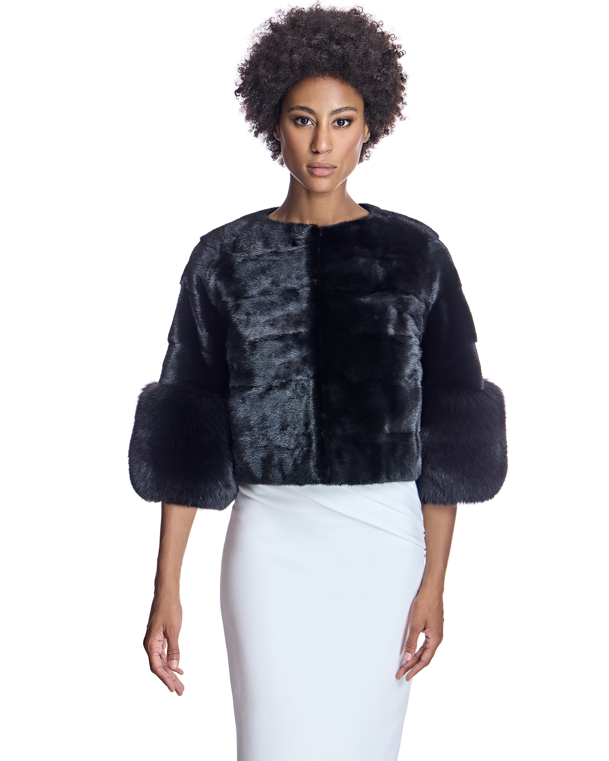 Cropped Mink Jacket with Fox Cuffs