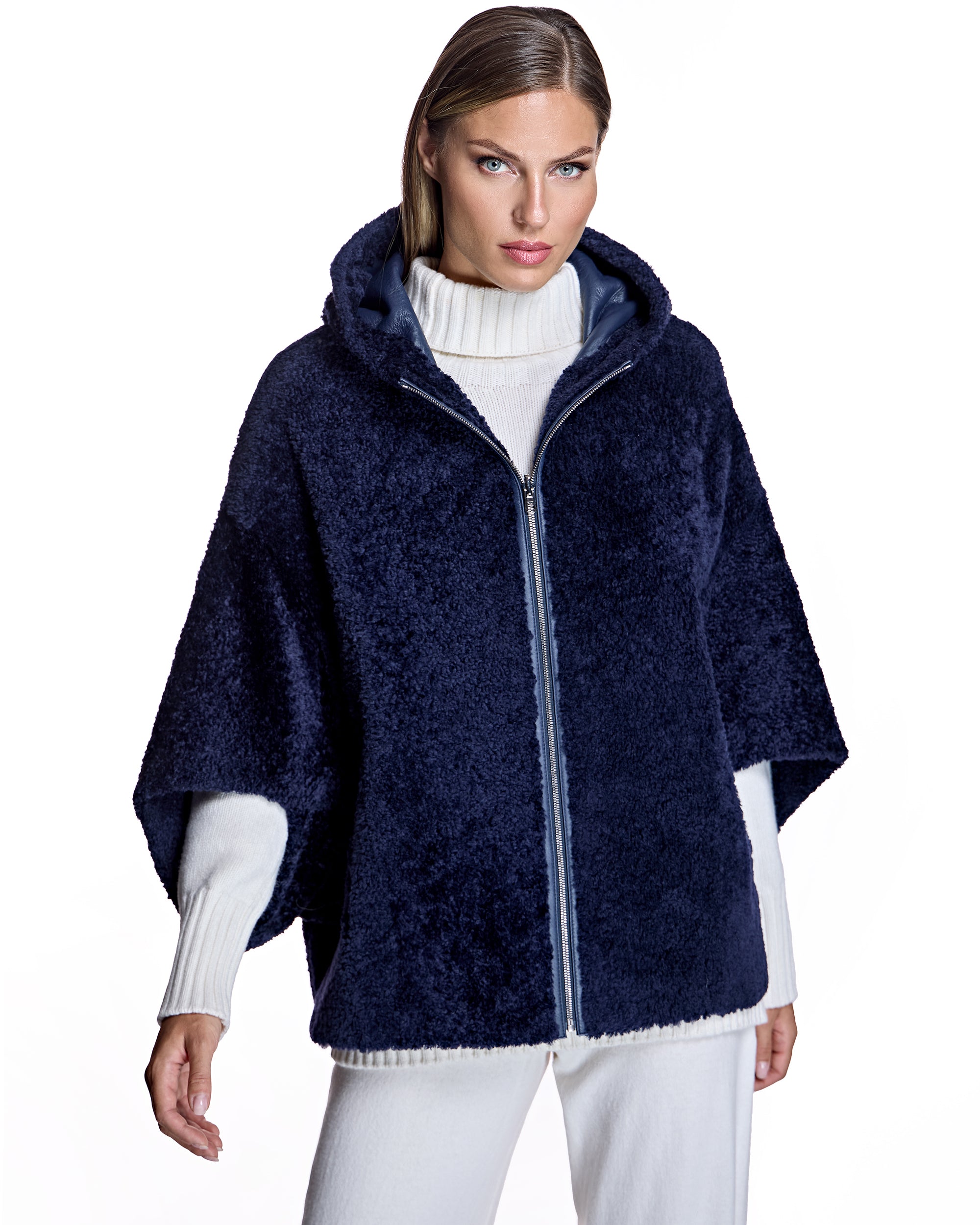 Julia & Stella by Maximilian Reversible Hooded Shearling Cape