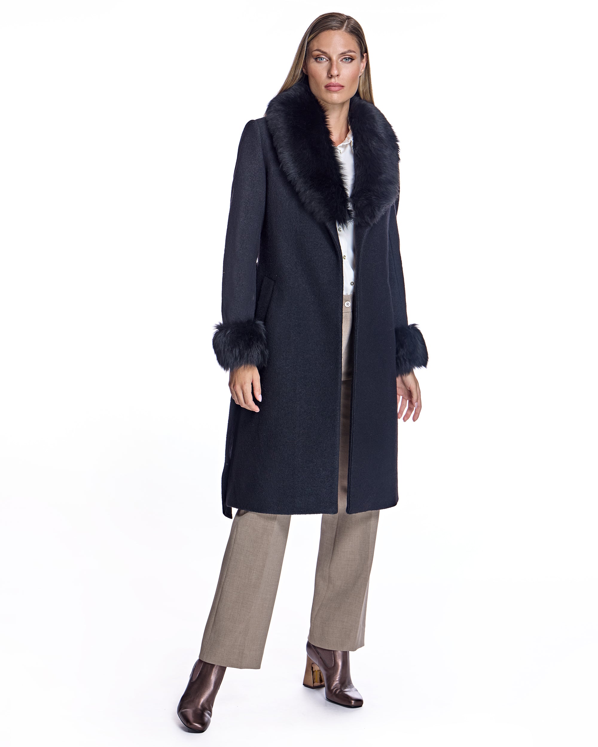 Julia & Stella by Maximilian Wool Coat With Toscana Lamb Trim