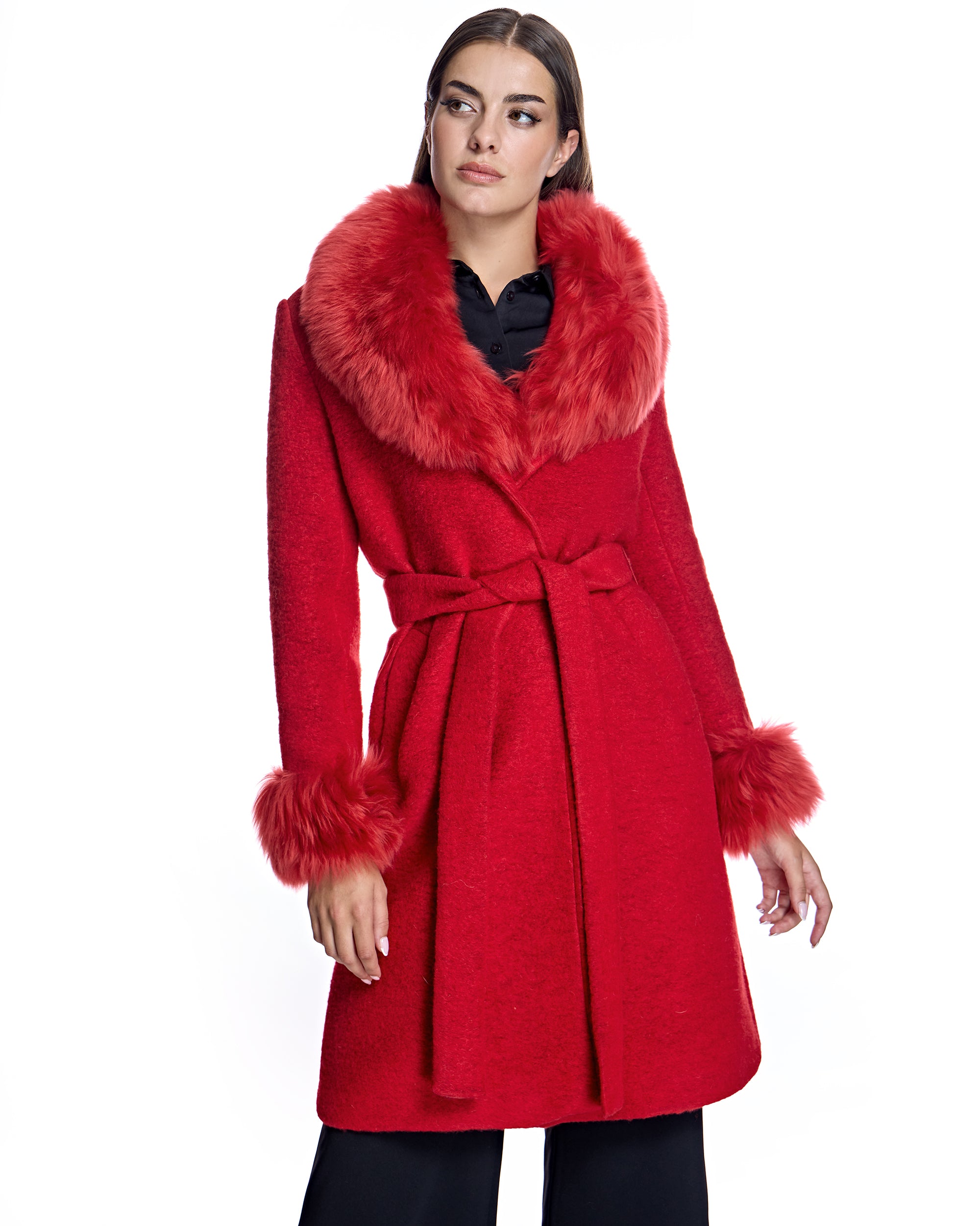 Julia & Stella by Maximilian Wool Coat With Toscana Lamb Trim