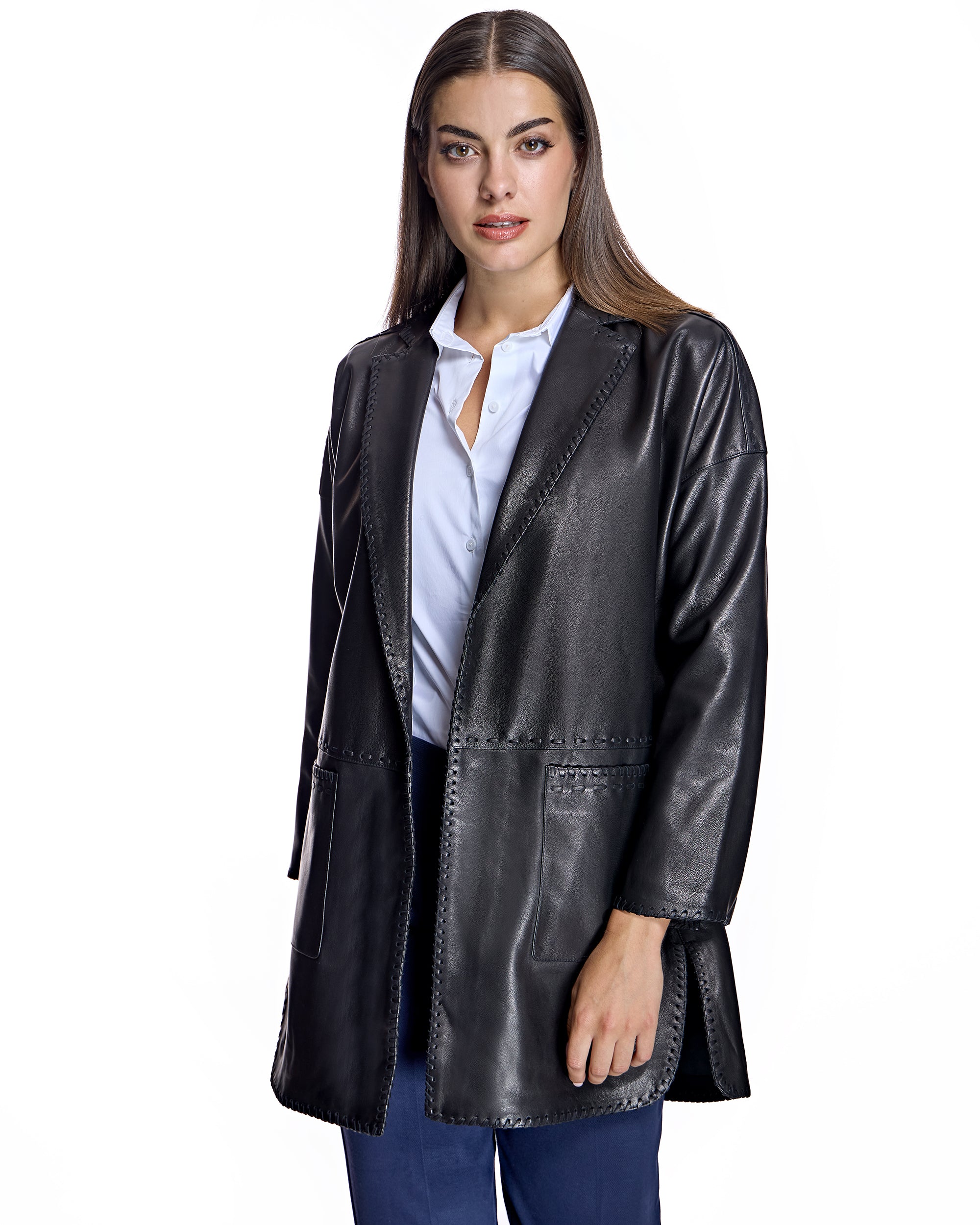 Julia and Stella by Maximilian Oversized Leather Blazer