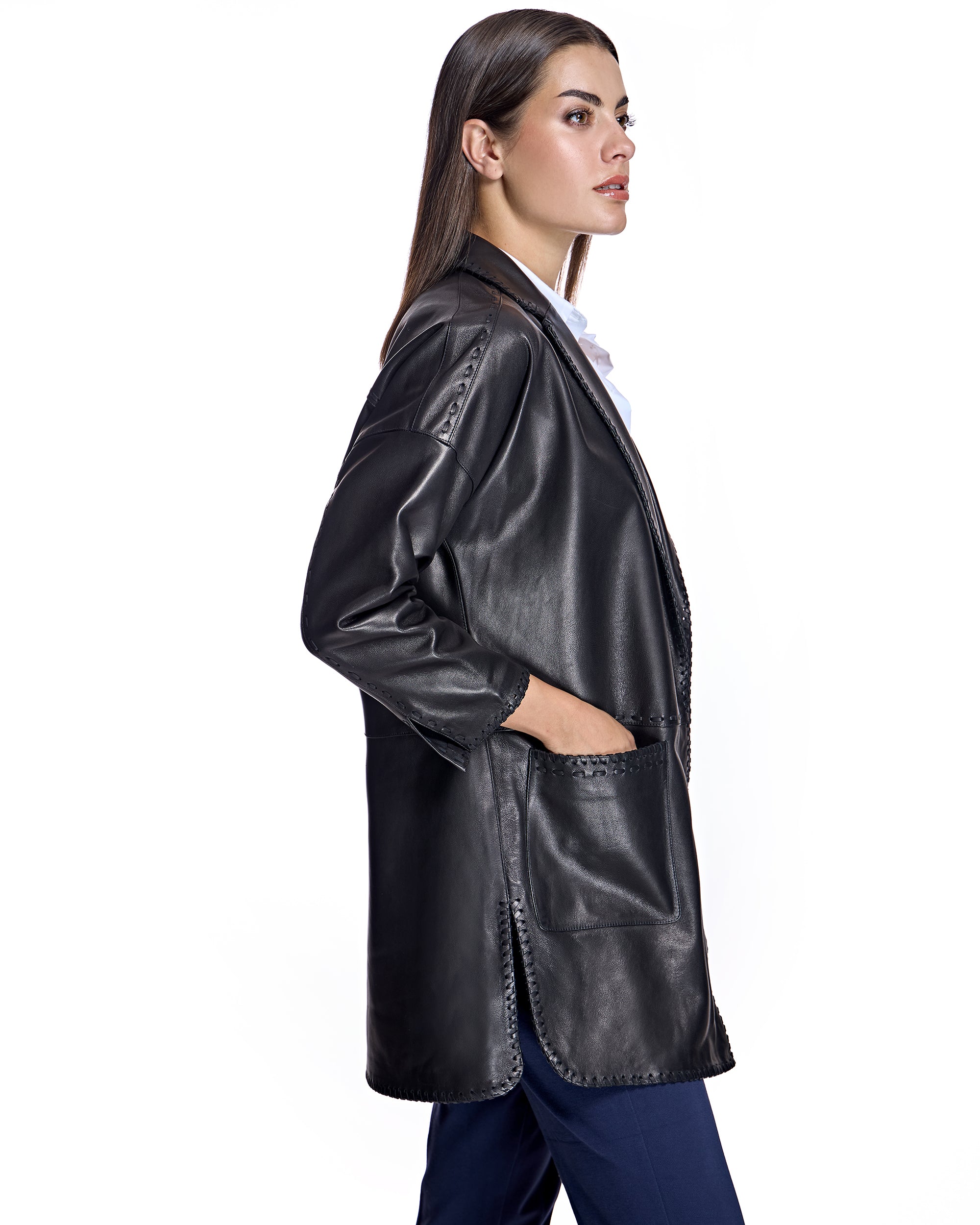 Julia and Stella by Maximilian Oversized Leather Blazer