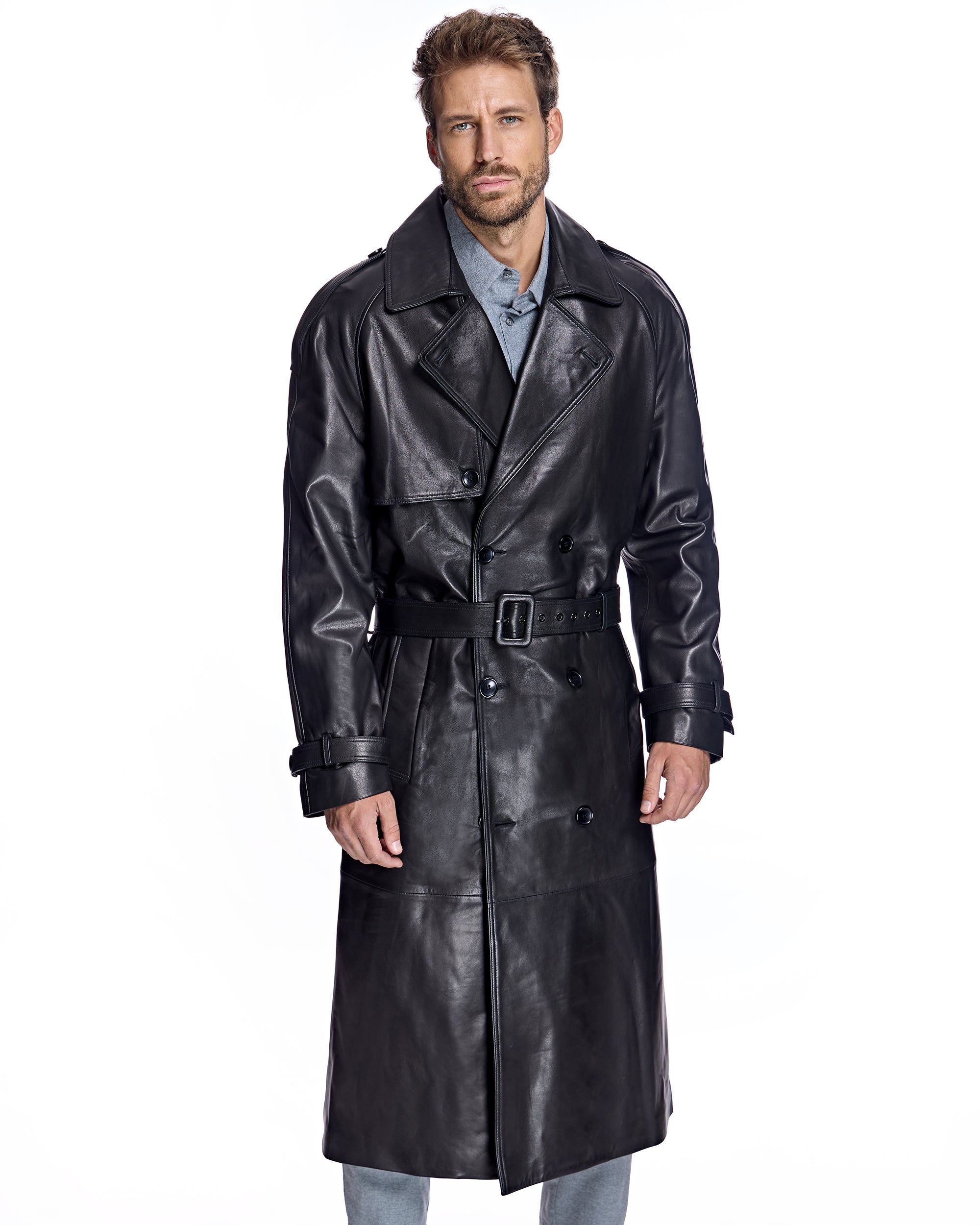 Men's Double Breasted Leather Trench