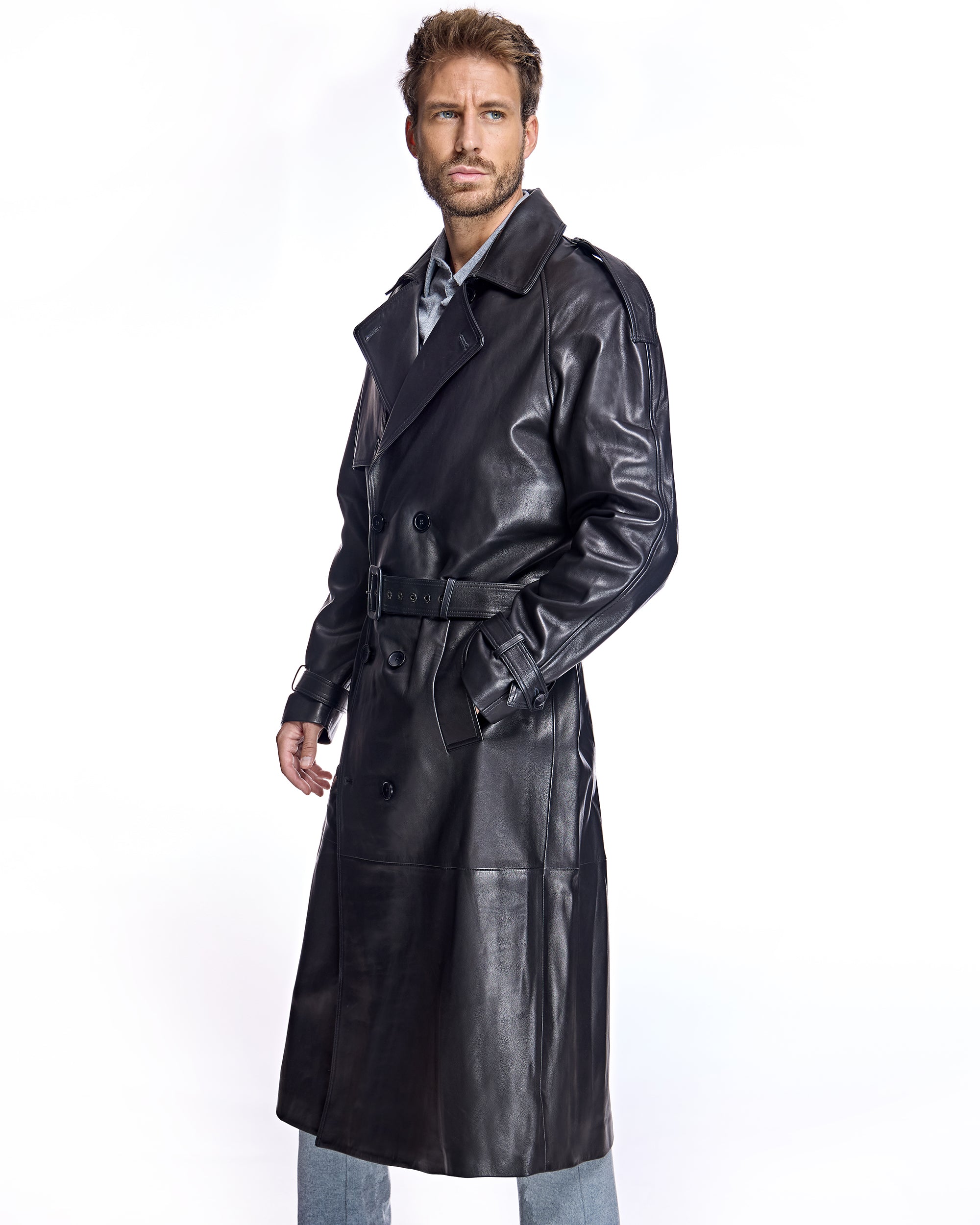 Men's Double Breasted Leather Trench