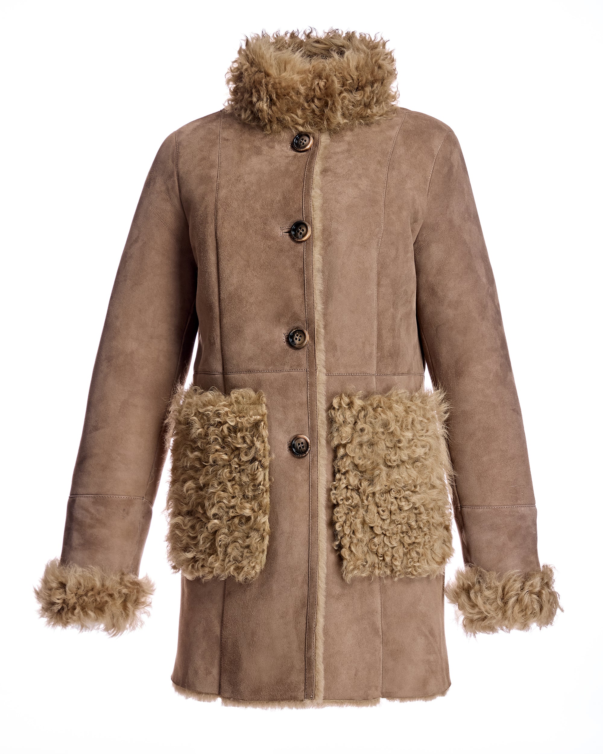 Julia & Stella by Maximilian Shearling Jacket with Curly Lamb Trim