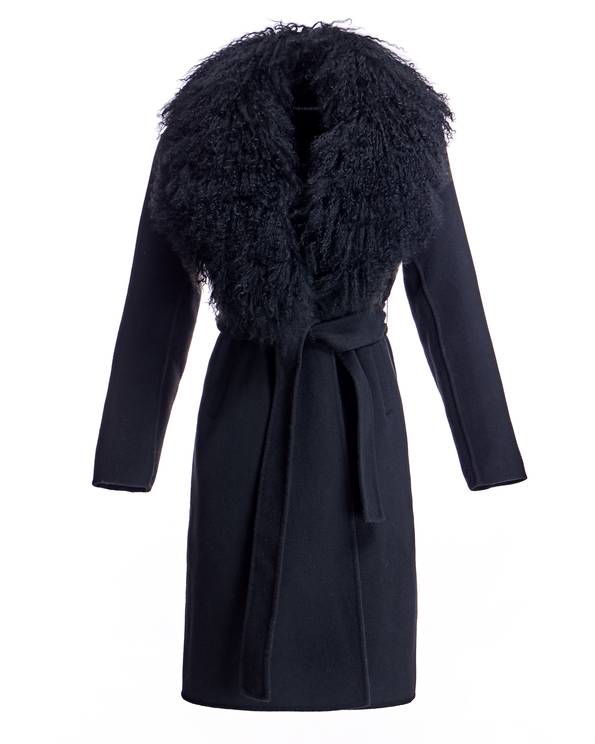 Julia & Stella by Maximilian Wool Wrap Coat With Shearling Collar