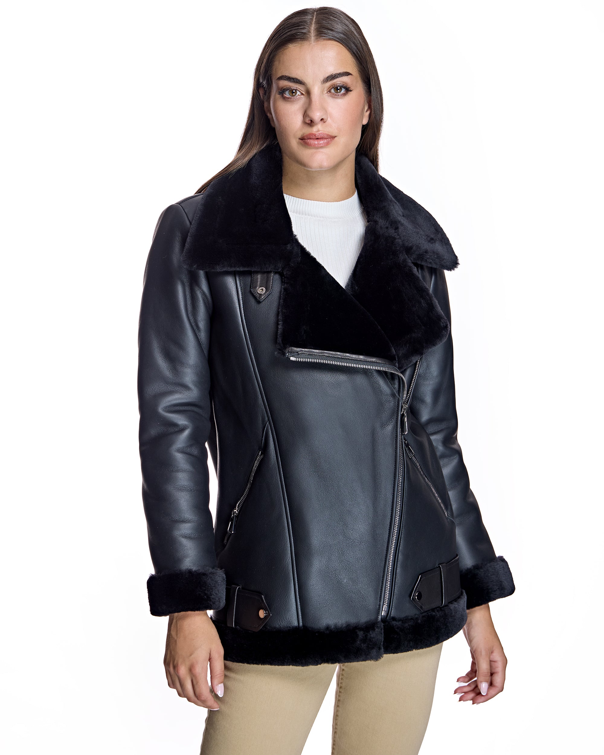 Julia & Stella by Maximilian Shearling Motorcycle Jacket