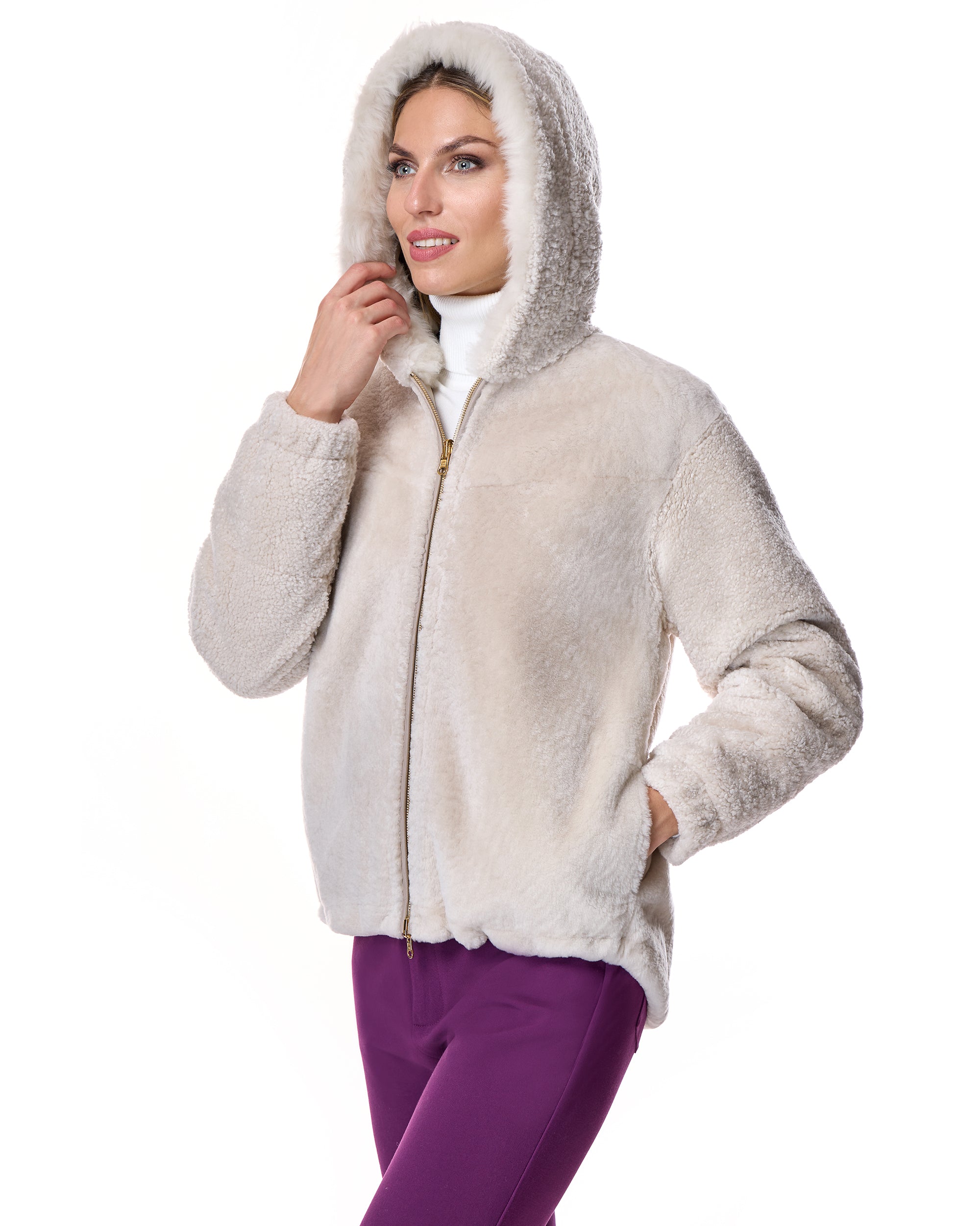 REVERSIBLE SHEARLING JACKET WITH HOOD