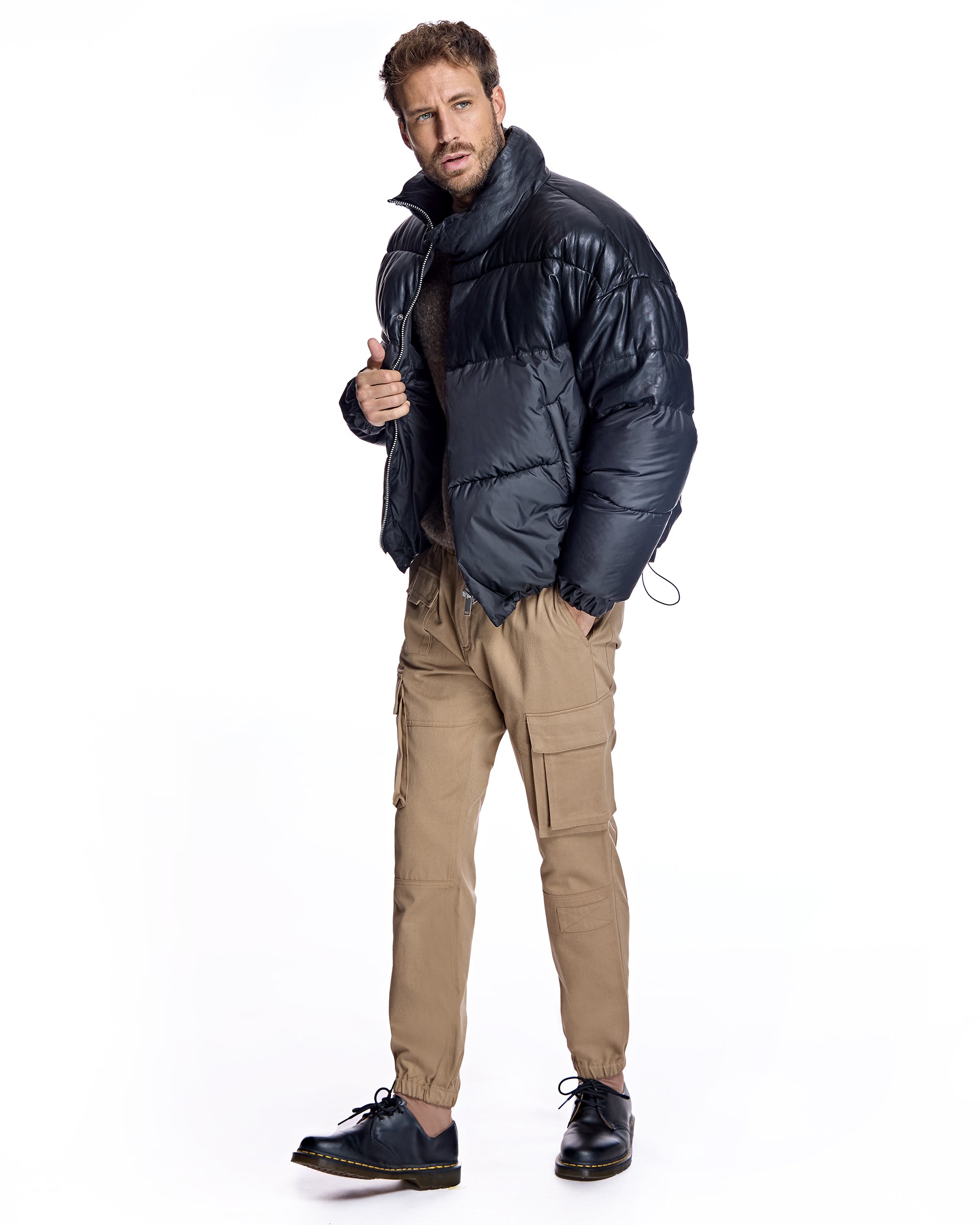 Men's Leather and Poly Horizontal Bomber