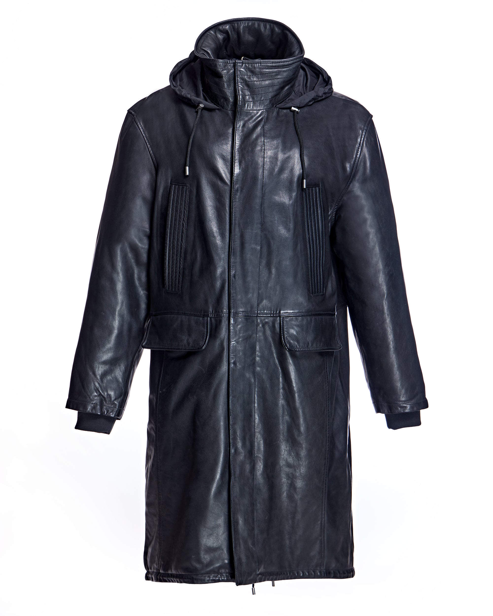 Men's Hooded Leather Coat