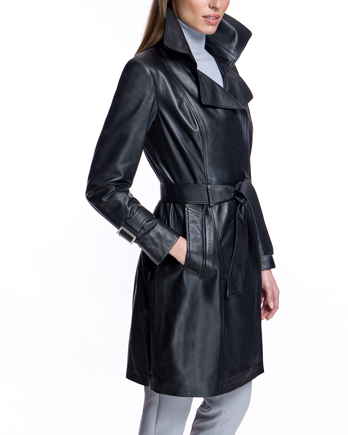 Julia and Stella by Maximilian Belted Leather Coat