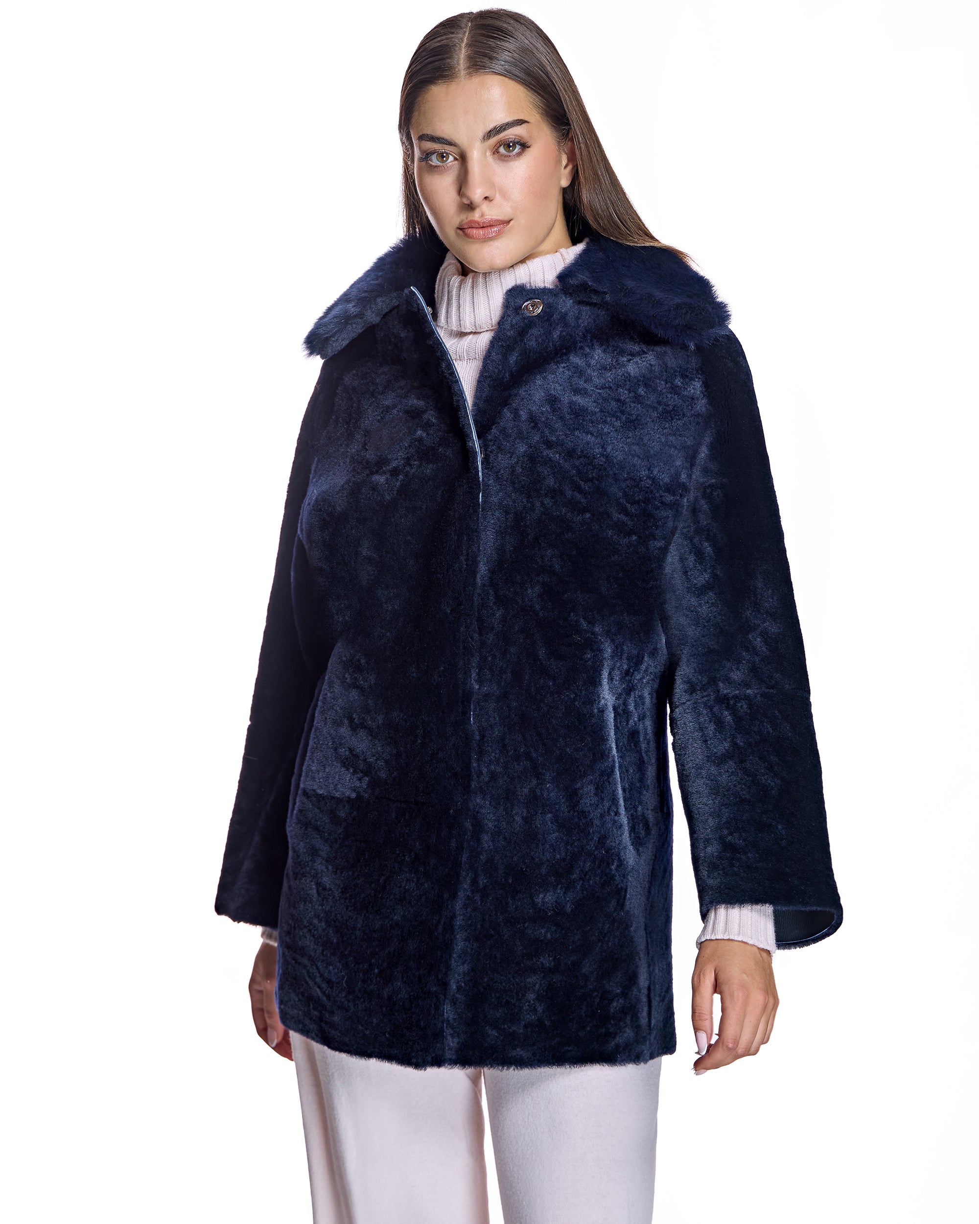 Julia & Stella by Maximilian Shearling Lamb Jacket with Dyed Toscana Lamb Collar