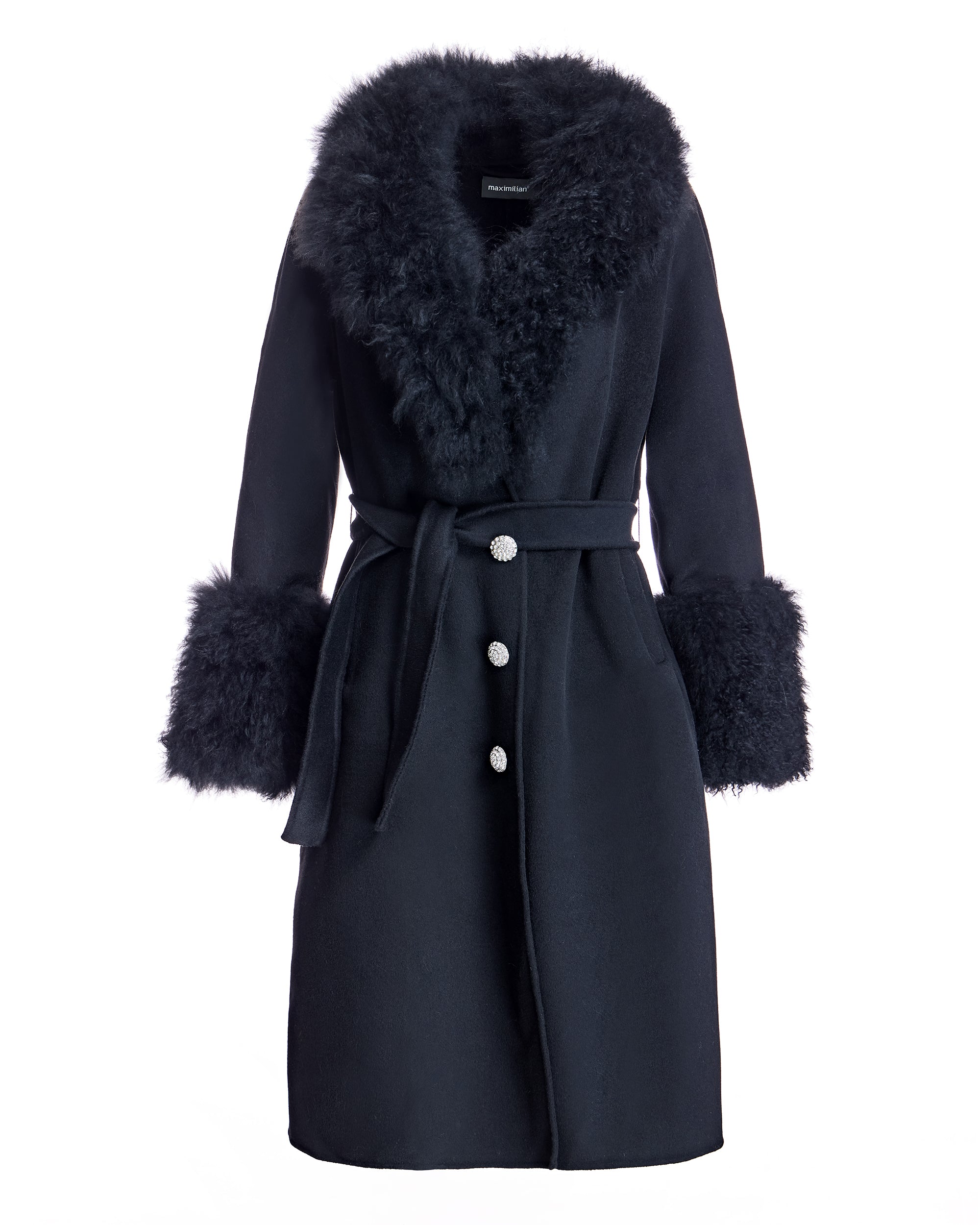 Belted Wool Coat with Cashmere Goat Trim